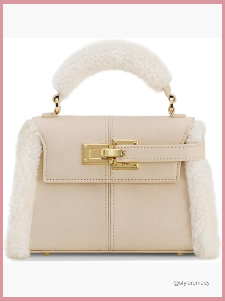 Faux Suede Faux Fur Top Handle Satchel Crossbody Bag